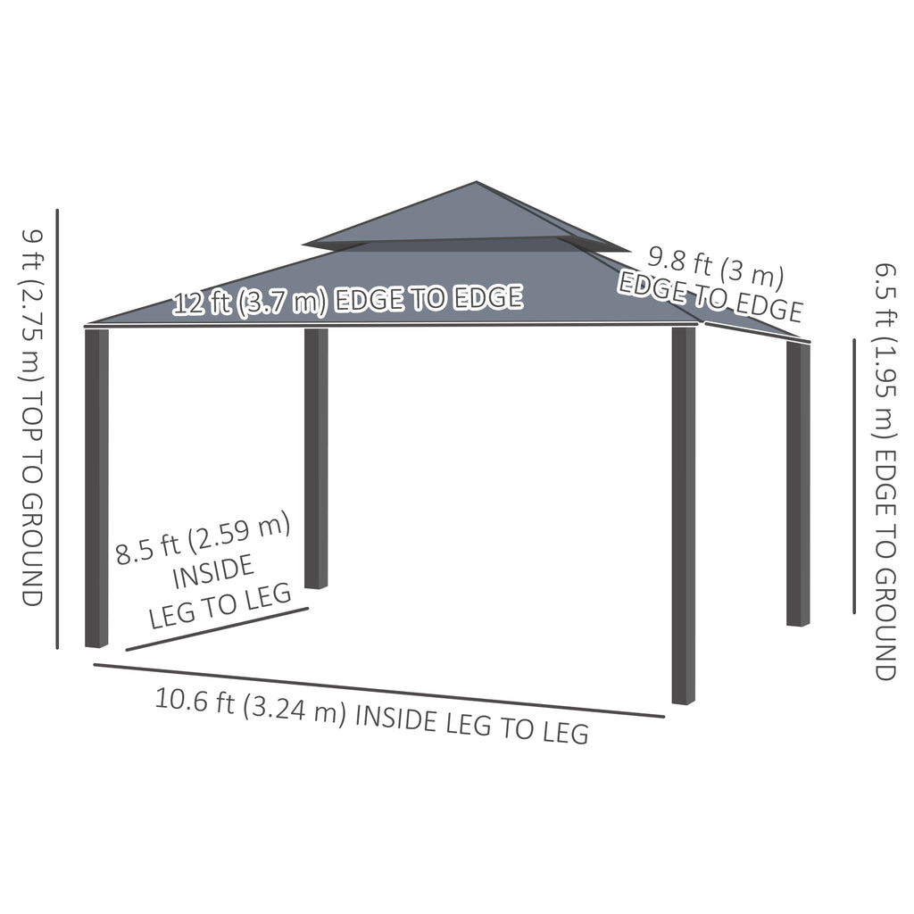 10' x 12' Double Roof Patio Gazebo Canopy, Outdoor Gazebo Shelter with Netting & Curtains, for Garden, Lawn and Deck