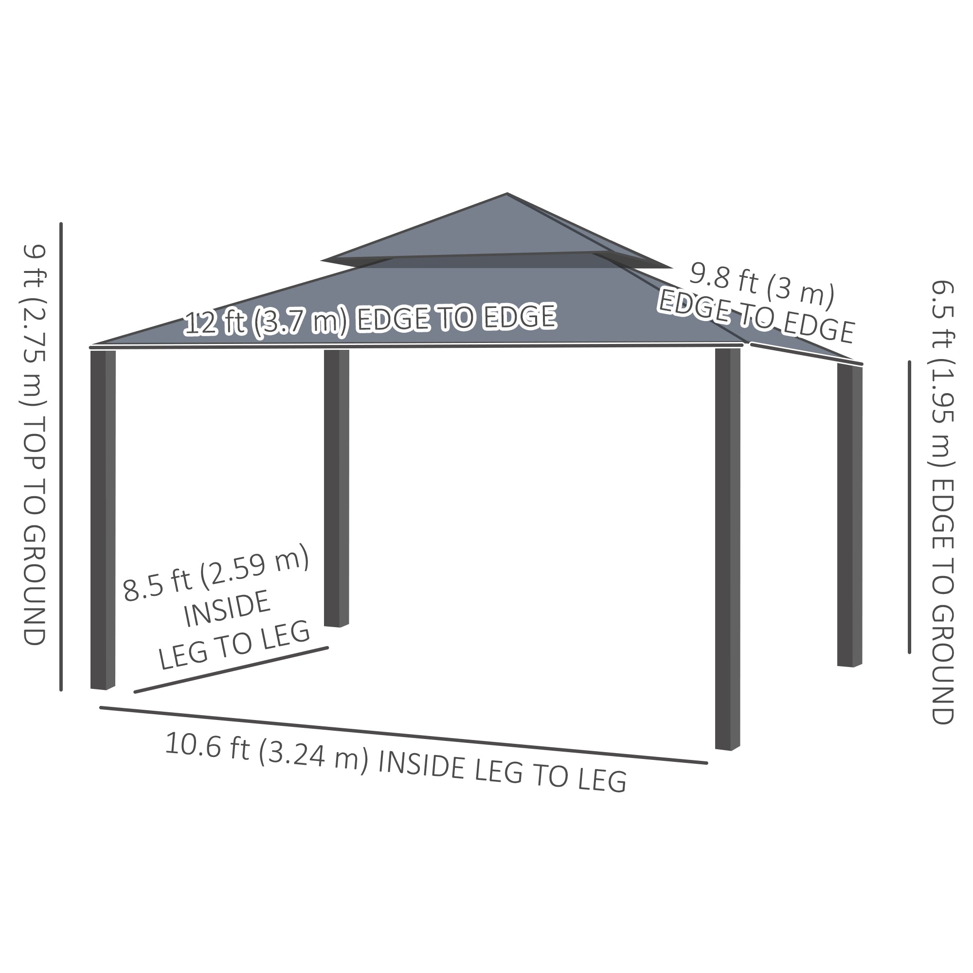 10' x 12' Double Roof Patio Gazebo Canopy, Outdoor Gazebo Shelter with Netting & Curtains, for Garden, Lawn and Deck