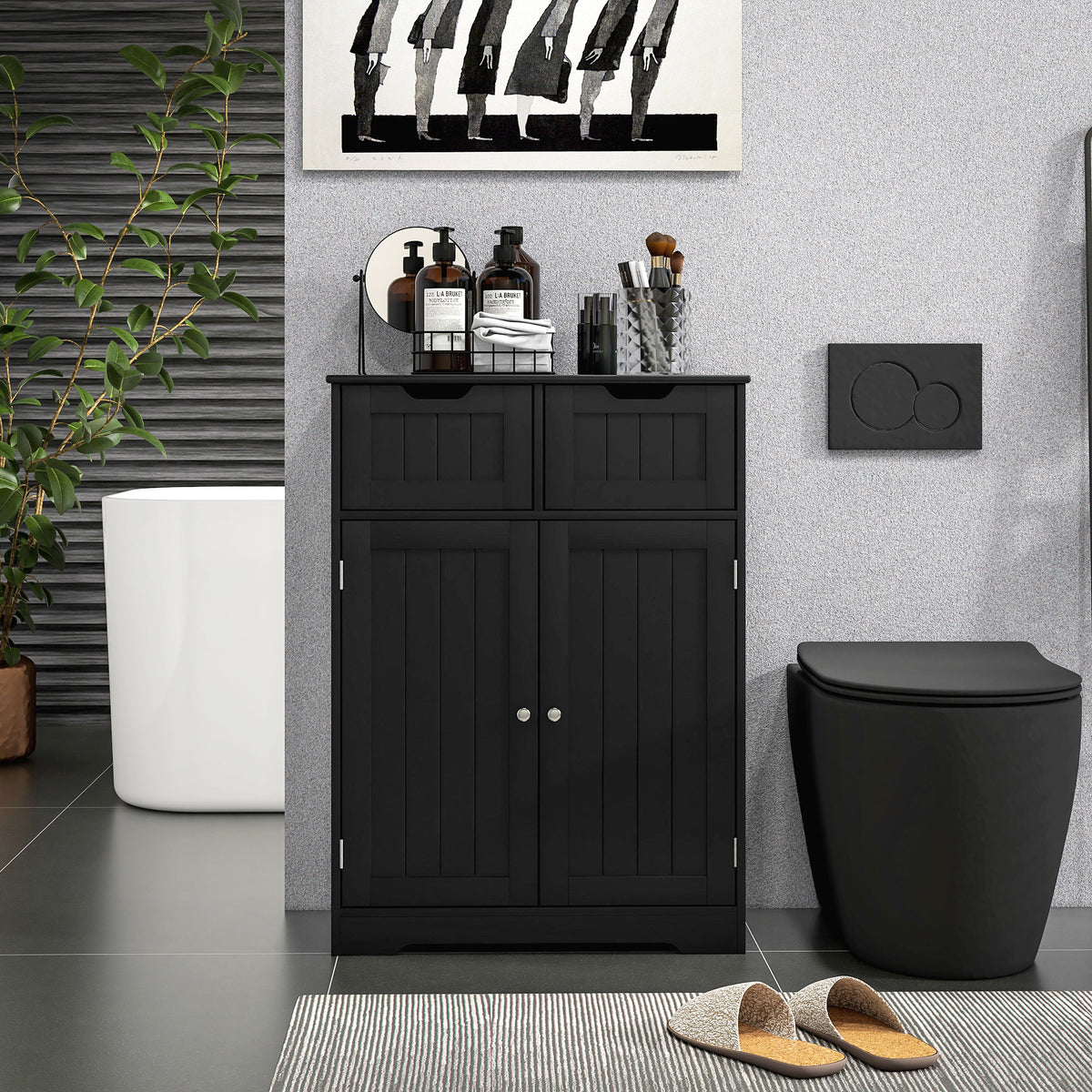 Bathroom Cabinet, Bathroom Storage Cabinet with 2 Drawers, Adjustable Shelf for Living Room, Entryway, White