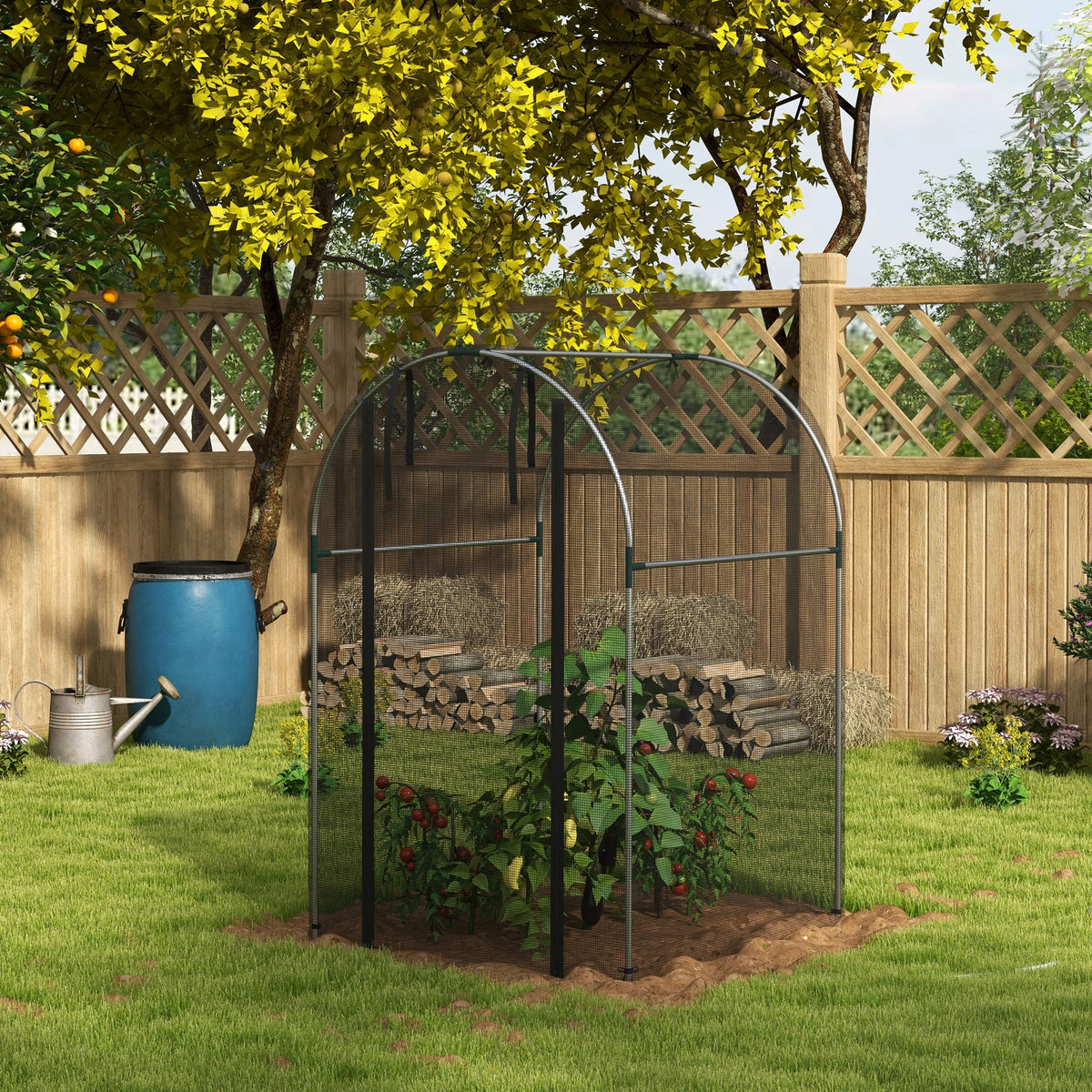 Galvanized Steel Crop Cage, Plant Protection Tent with Zippered Door, 4' x 4', Green