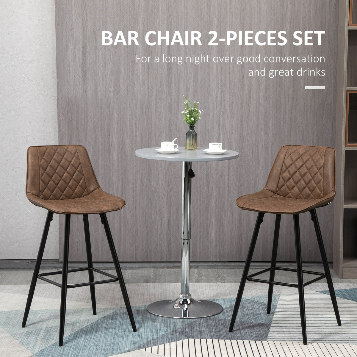 PU Leather Counter Height Bar Chairs Set of 2, 27.75" Bar Stools with Metal Legs for Dining Area, Kitchen Island, Brown