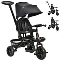 Qaba Tricycle for Toddler 5 in 1 Kids Trike, Foldable Converts Stroller to Toddler Bike, Adjustable Backrest & Curved Canopy, Detachable Guardrail & Handle for 1-5 Years Old, Black
