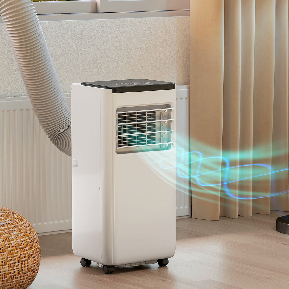 8000 BTU ተንቀሳቓሲ 4-ኣብ-ሓደ ኣየር ኮንዲሽነር ብምሑር፣ ደርቂ ኣየር፣ ፋን፣ ድቃስ፣ ዋይፋይ ድምጺ ርሑቕ ቁጽጽር፣ ጻዕዳ