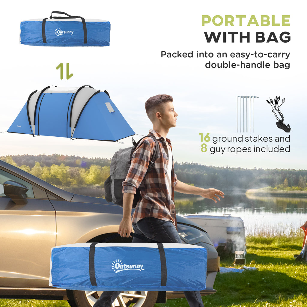 Camping Tent with 2 Bedrooms and Living Area, 3000mm Waterproof Family Tent, for Fishing Hiking Festival, Grey