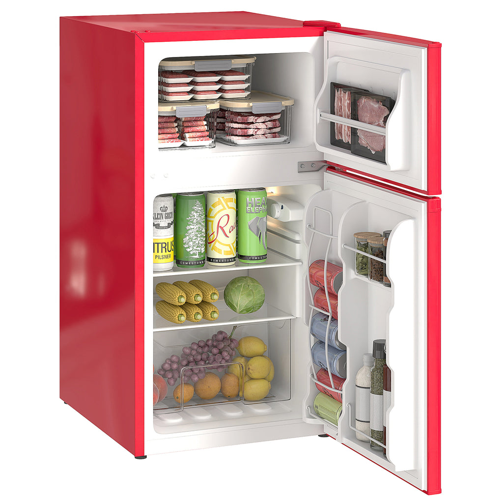 3.2 Cu Ft Compact Refrigerator, Mini Fridge with Freezer, Adjustable Shelves and Reversible Doors for Bedroom, Black