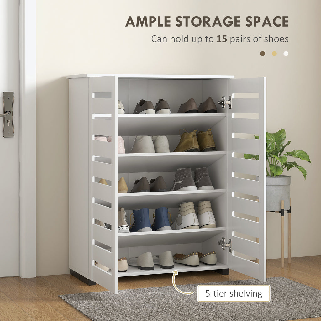 Shoe Storage Cabinet, Shoe Cabinet with 2 Slatted Doors for 15 Pairs of Shoes, Black