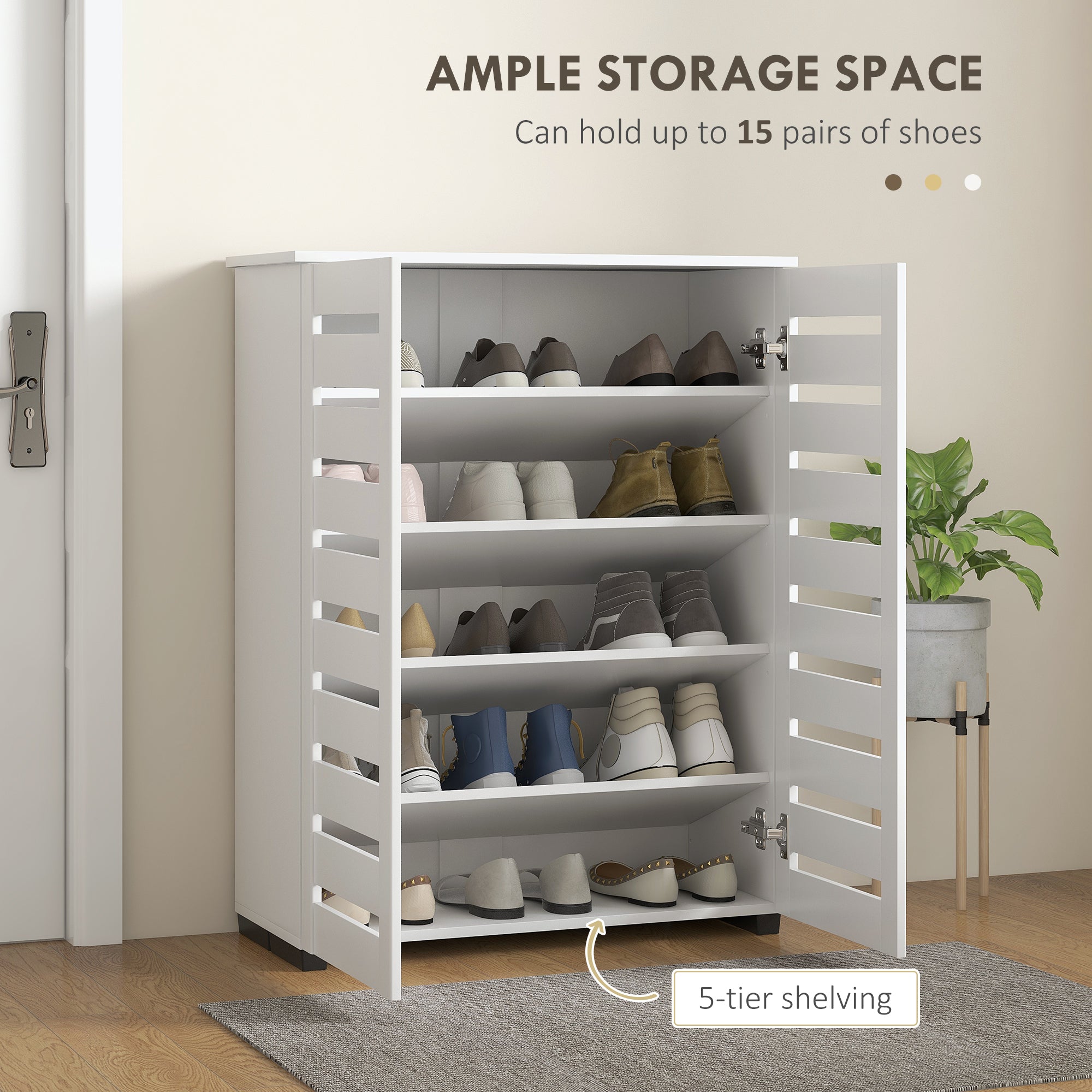 Shoe Storage Cabinet, Shoe Cabinet with 2 Slatted Doors for 15 Pairs of Shoes, Black