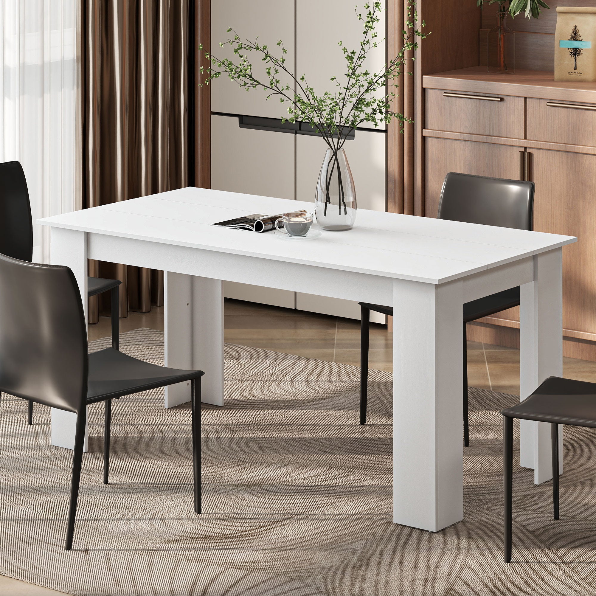 47" Kitchen Table for 4-6 People, Dining Table with Wood Effect for Dining Room, Oak