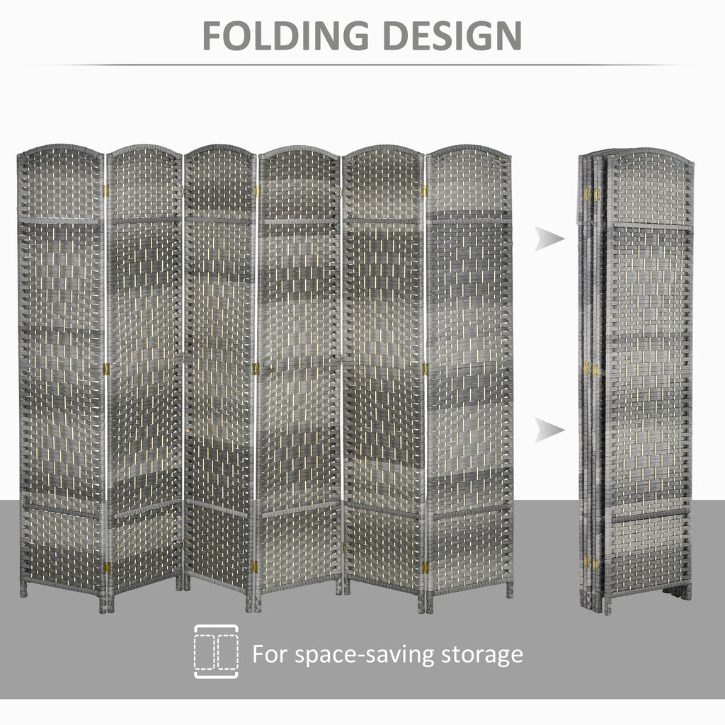 6 Ft Tall Folding Room Divider, 3 Panel Portable Privacy Screen, Hand-Woven Partition Wall Divider, Mixed Grey