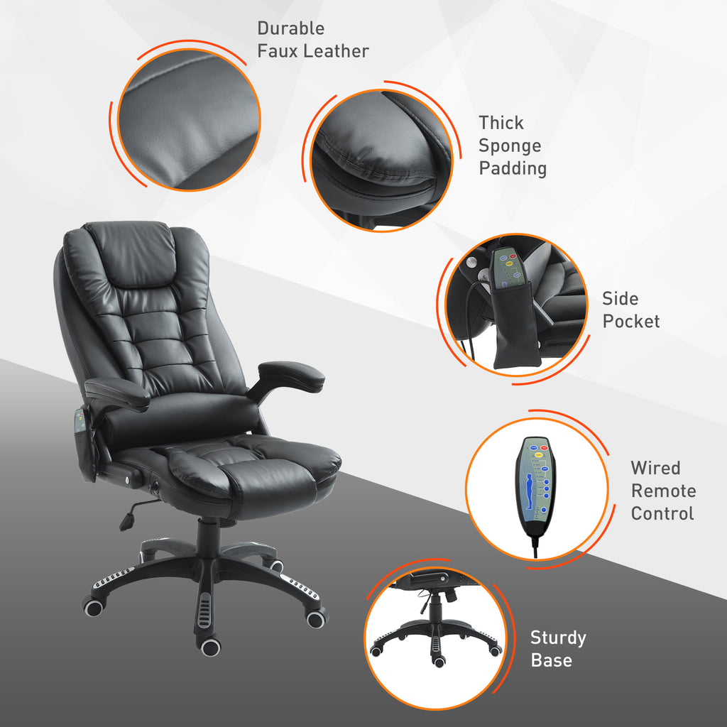 Executive Office Chairs Heated Massage High Back Reclining Office Chair Swivel Leather Adjustable Vibrating Furniture Black