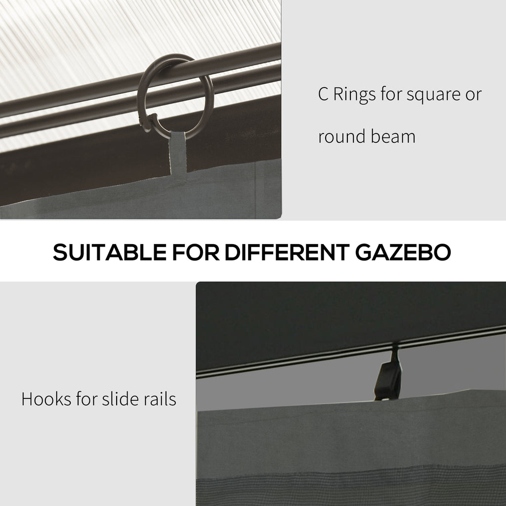 Gazebo Curtains, 10' x 12' Universal Replacement Privacy Curtain, 4-Panels Sidewall with Hooks/C-Rings, Brown