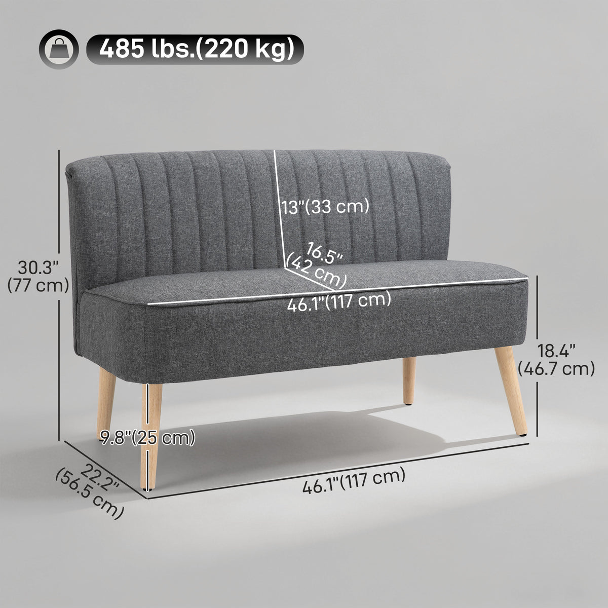 Modern 2 Seater Sofa, Upholstered Two Seater Couch with Rubber Wood Legs, Green