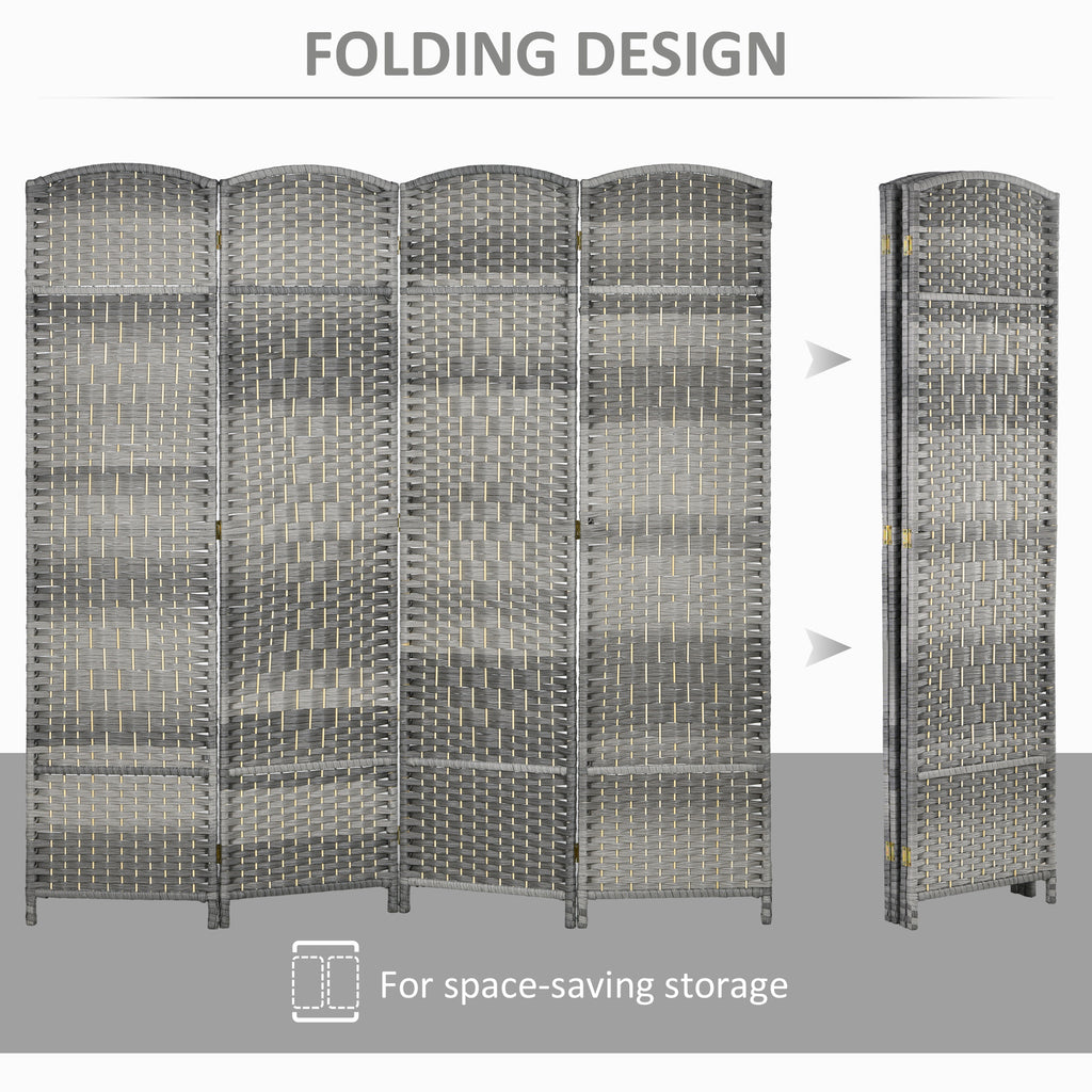 6 Ft Tall Folding Room Divider, 3 Panel Portable Privacy Screen, Hand-Woven Partition Wall Divider, Mixed Grey