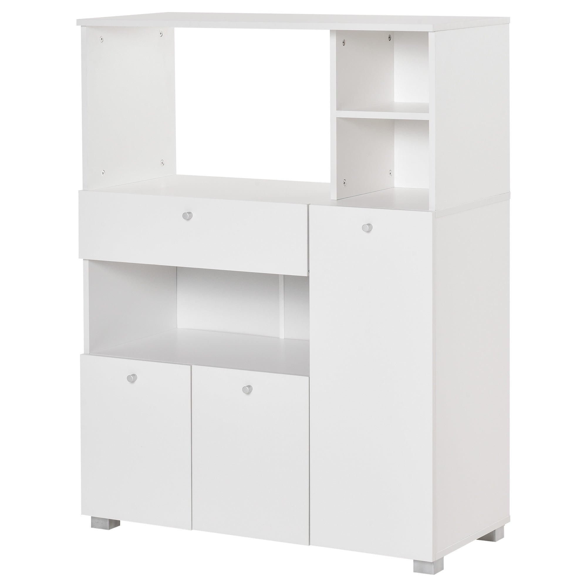 Compact Kitchen Pantry Cabinet Server Hutch Storage Buffet with Microwave Oven Stand Drawer and Shelves, White