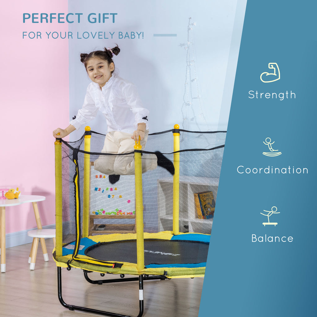 Qaba 4.6FT Trampoline for Kids with Enclosure Net for Ages 3-6, Indoor Outdoor Use, Black