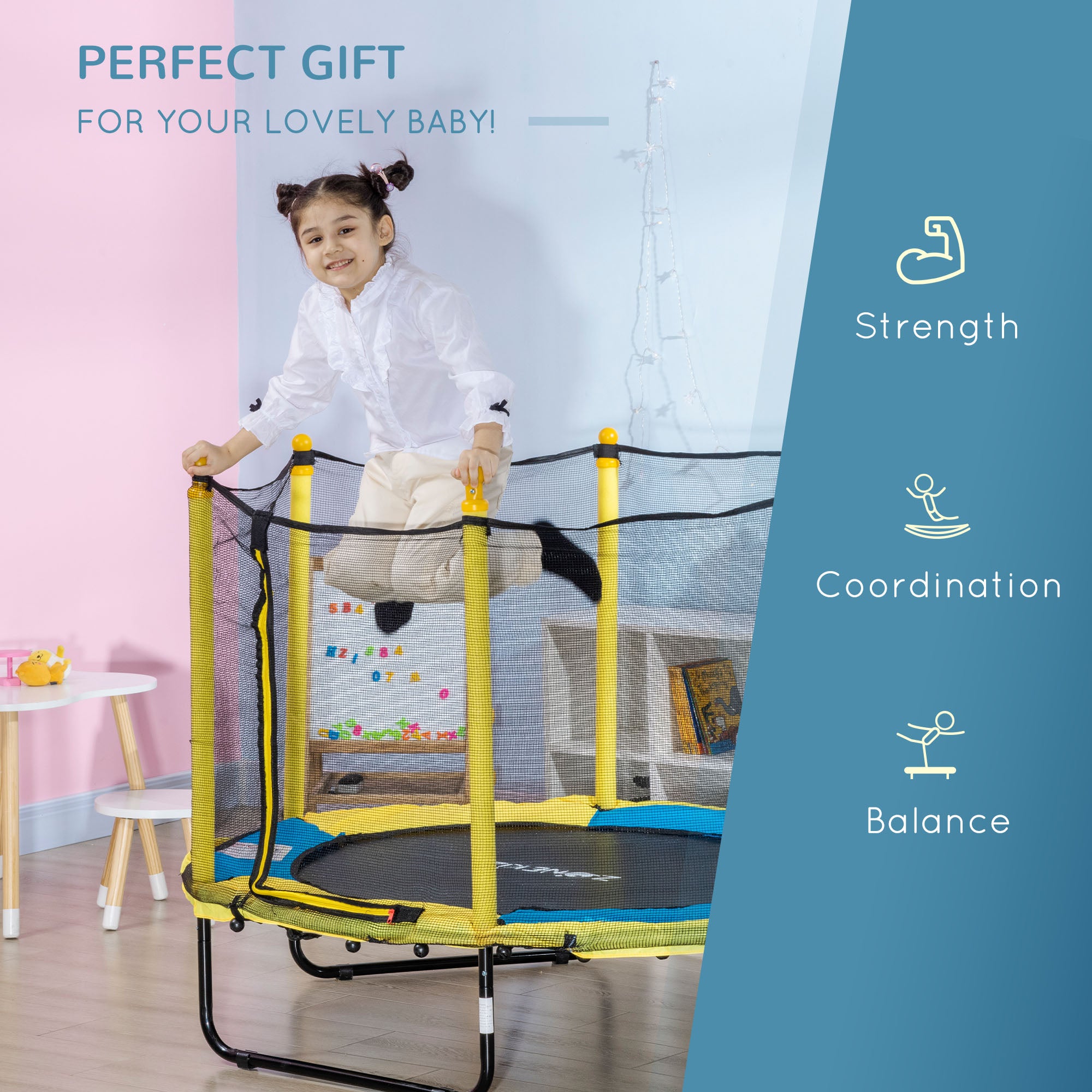 Qaba 4.6FT Trampoline for Kids with Enclosure Net for Ages 3-6, Indoor Outdoor Use, Black