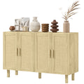 Boho Sideboard Buffet Cabinet, Storage Cabinet with 4 Rattan Doors and Adjustable Shelves, Natural