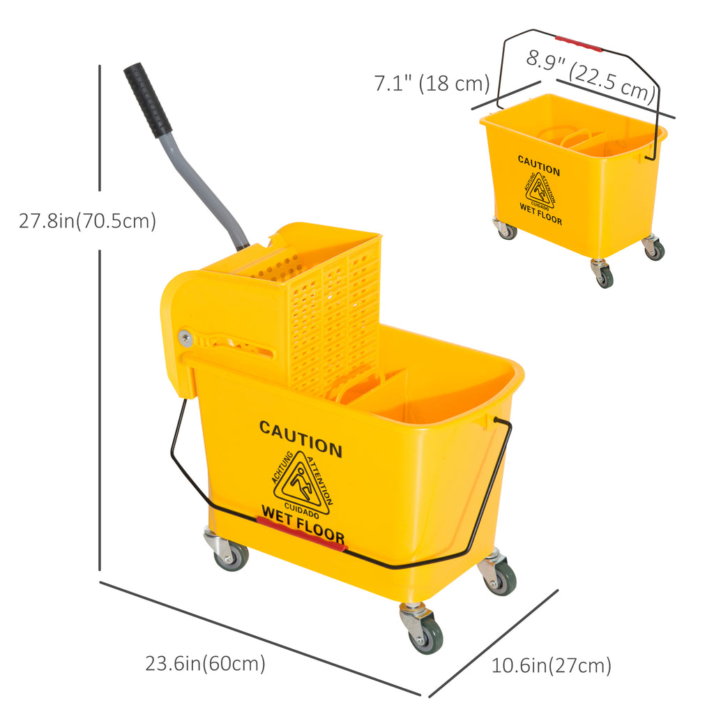 Compact Mop Bucket with Wringer, Mop Bucket on Wheels, 5 Gallon, Separate Dirty and Clean Water, Yellow