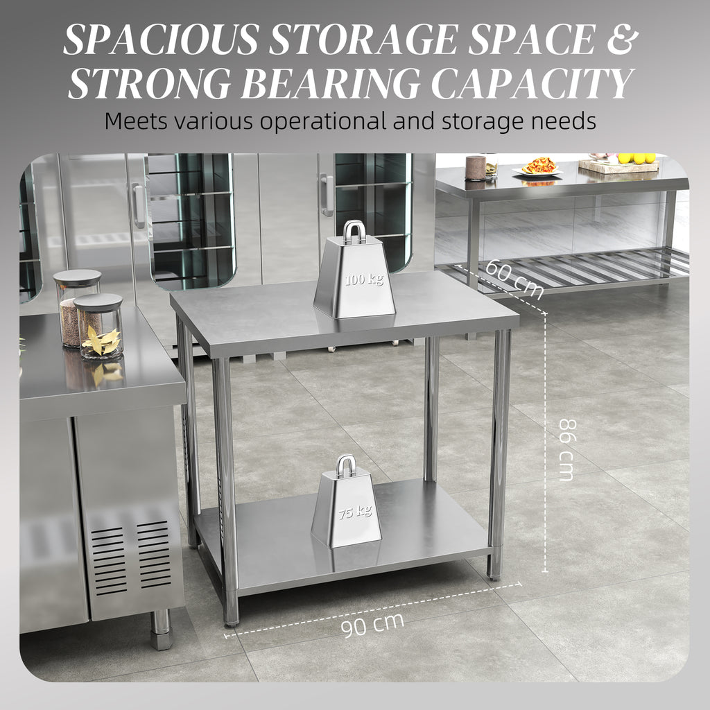 ስታይንሌስ ስቲል ስራሕ ጣውላ፡ 35 x 24 x 34 ኢንች፡ ብርቱዕ ስራሕ ዝበሃል ጣውላ ምስ መደርደሪ፡ ንኽሽና ንጋራዥ ዝጠቅም ስራሕ ጣውላ