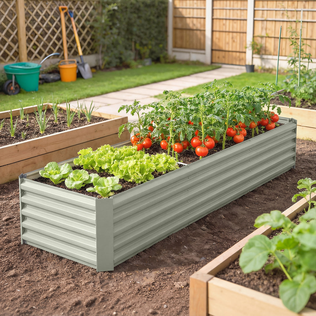 8 x 2.6 x 1.5ft Galvanized Raised Garden Bed, Reinforced Outdoor Planter Box with Open Bottom, Light Green