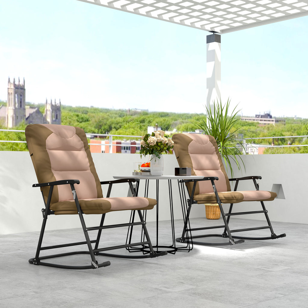Folding Rocking Chair Set of 2 Padded Rockers with Armrest, Light Grey