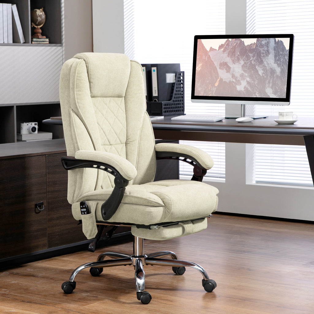 Massage Office Chair, Reclining Computer Chair with Adjustable Height and Footrest, Beige