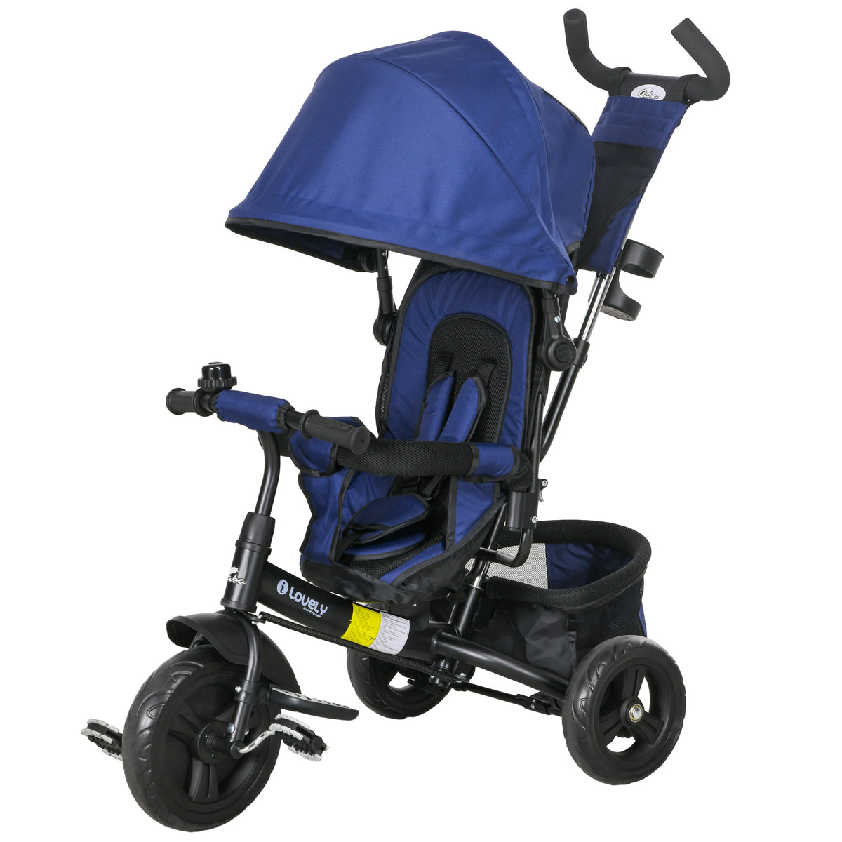 Qaba 6 in 1 Tricycle for Toddler 1-5 Years with Parent-Push Handle, Dark Blue