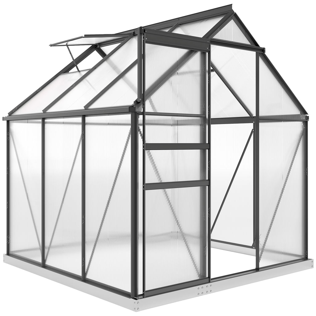 دفيئة من البولي كربونات 6' × 12' × 6.5'، دفيئة ذات مدخل مع فتحة سقف قابلة للتعديل، قاعدة مجلفنة، باب منزلق، ميزاب مطر للحديقة الخارجية والفناء الخلفي، أخضر