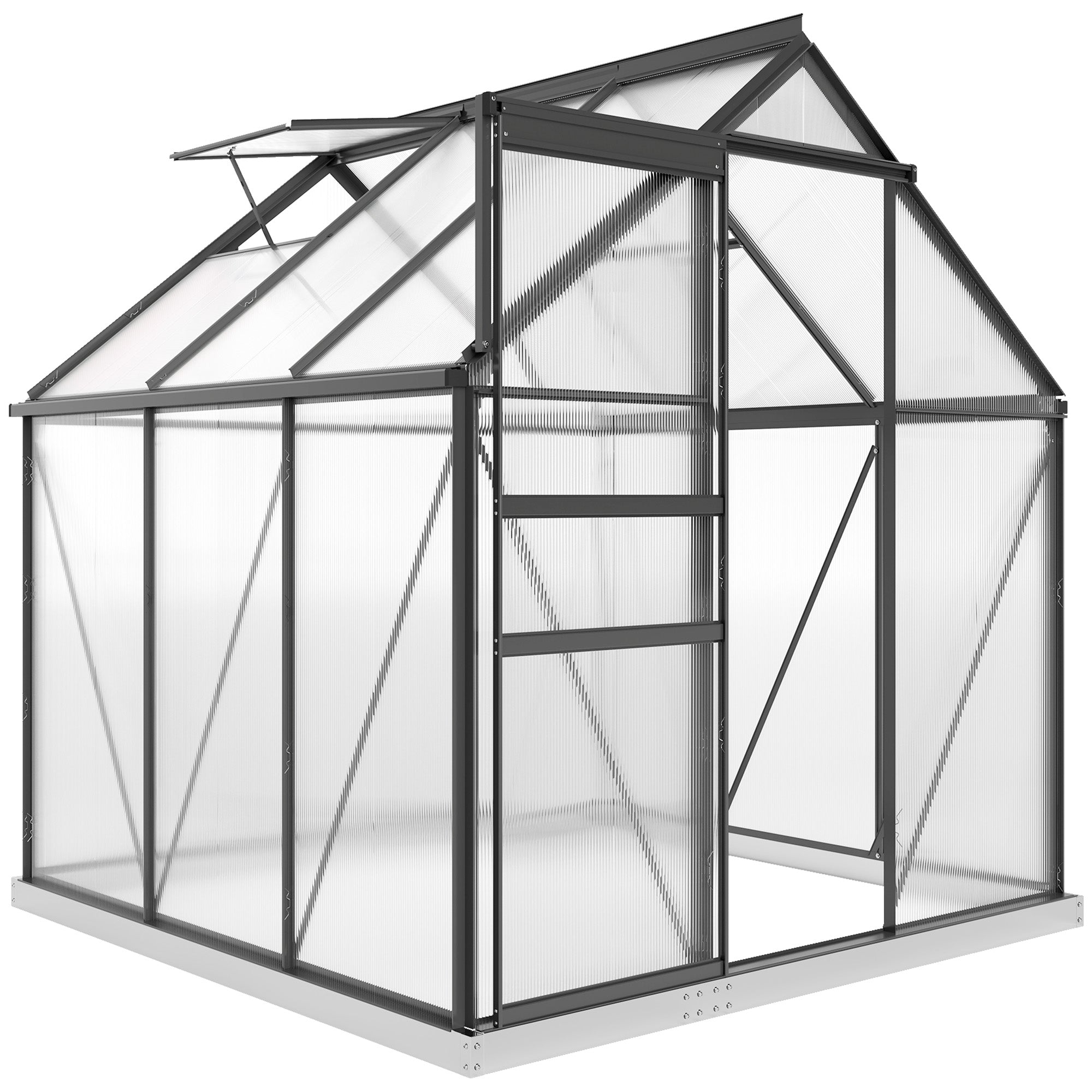 دفيئة من البولي كربونات 6' × 12' × 6.5'، دفيئة ذات مدخل مع فتحة سقف قابلة للتعديل، قاعدة مجلفنة، باب منزلق، ميزاب مطر للحديقة الخارجية والفناء الخلفي، أخضر