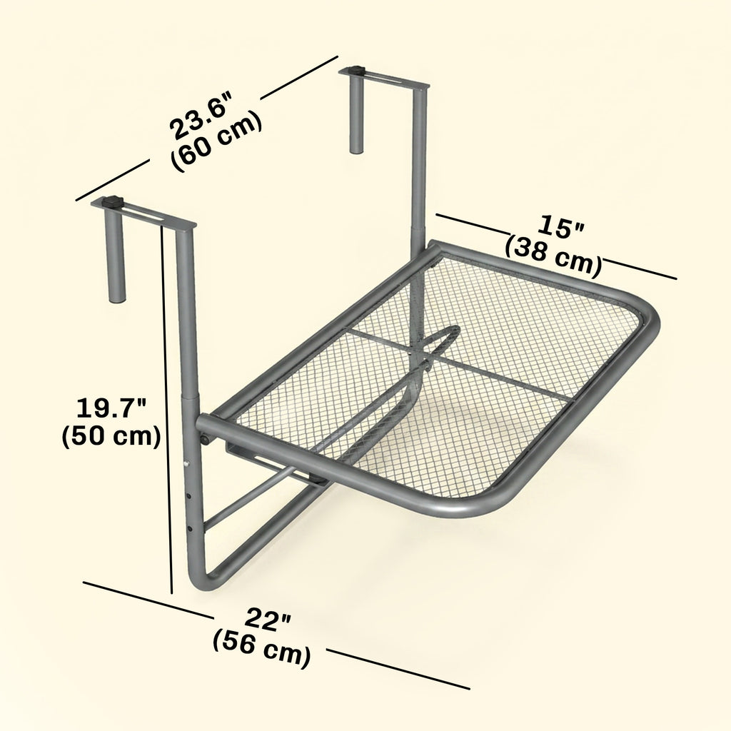 Adjustable Balcony Hanging Railing Table, Metal Mounting Mini Wall Desk Storage Rack, Outdoor Flower Stand Serving Table Rectangle, Black