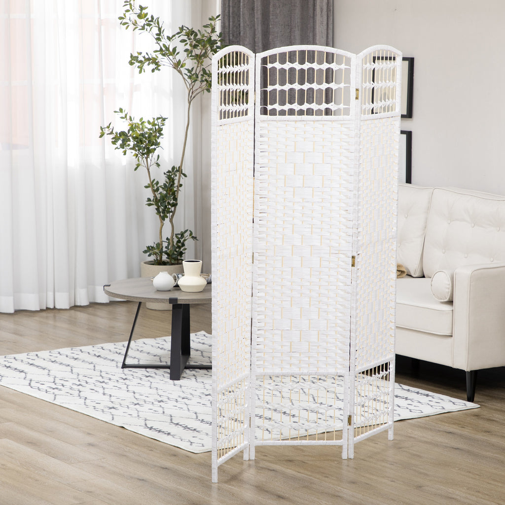 4 Panel Folding Room Divider, Portable Privacy Screen, Wave Fiber Room Partition for Home Office, White