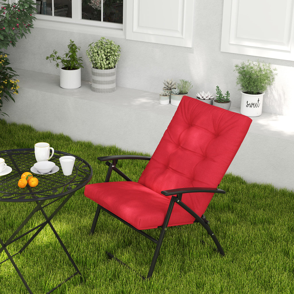 Foldable Lounge Chair, Fabric Upholstered Recliner, Outdoor Lounger with Armrest, Metal Frame for Backyard, Blue