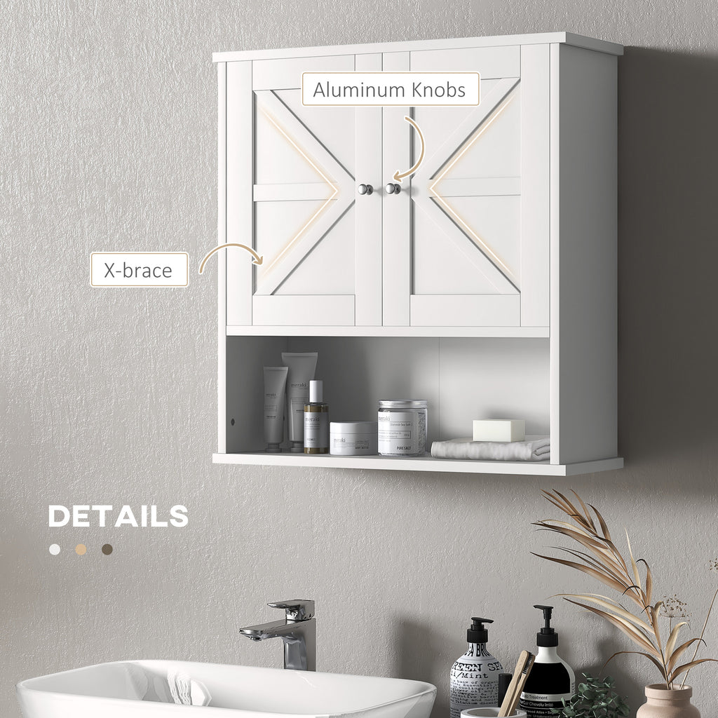 Farmhouse Bathroom Medicine Cabinet, Wall Cabinet with Barn Doors, and Adjustable Shelf for Laundry Room, White