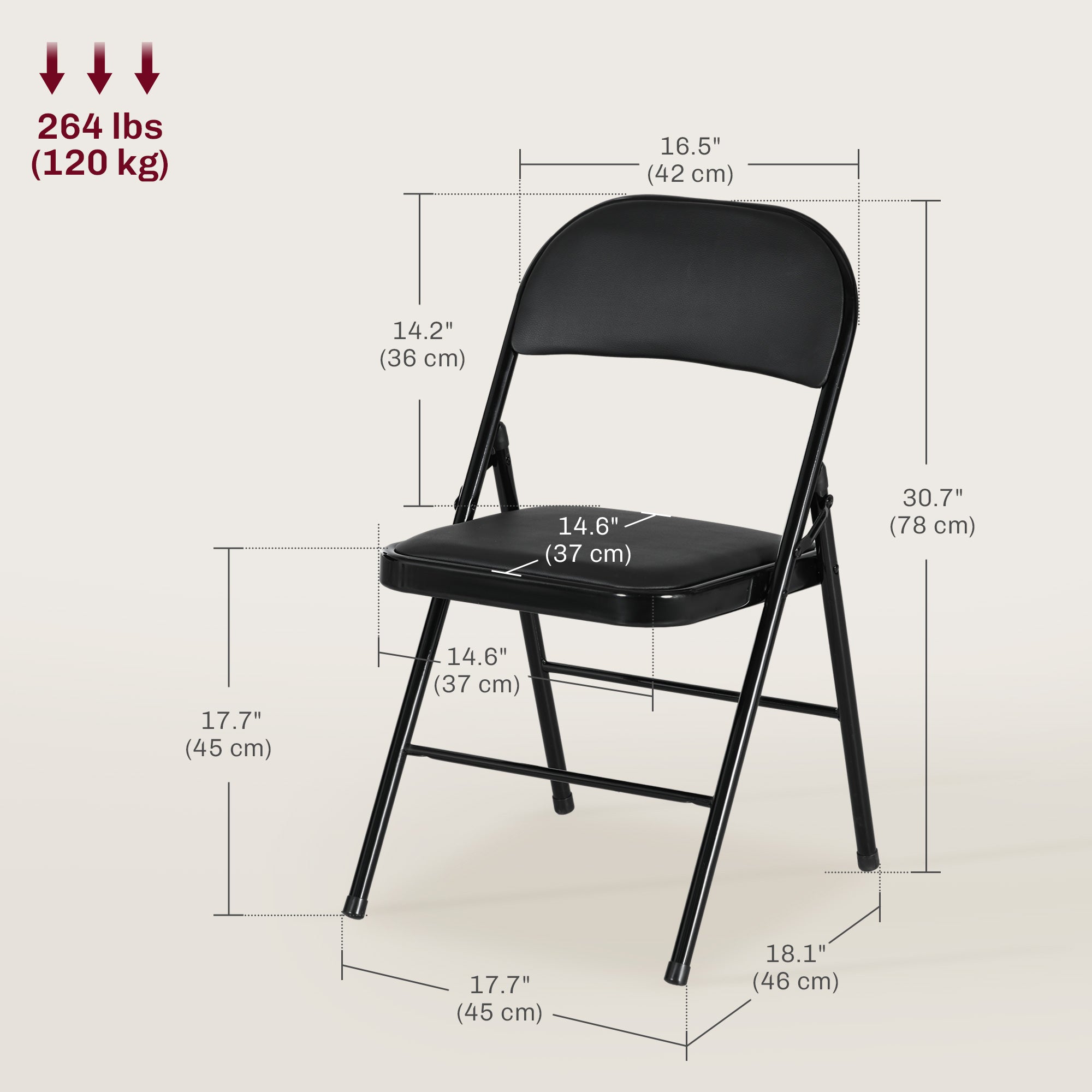 Set of 4 Metal Foldable Chairs, PU Leather Padded Folding Chairs with Cushion Seat and Open Back for Indoor, White