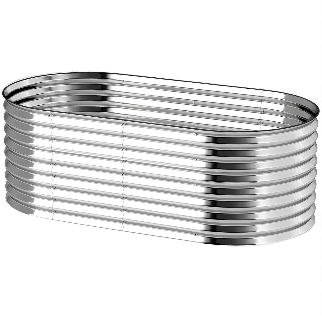 5 x 2.5 x 2 ft Galvanized Raised Garden Bed, Easy DIY Oval Planter Box with Safety Edging and Gloves, Silver
