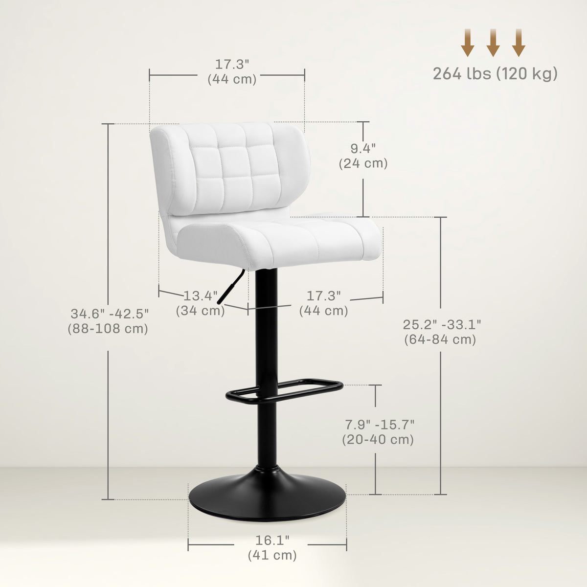 Swivel PU Leather Barstools Set of 2 Adjustable Bar Stools with Footrest Back for Kitchen Counter Dining Room Black
