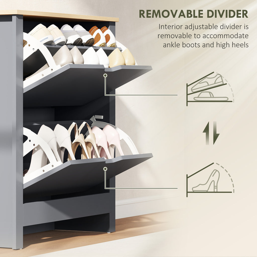 Shoe Storage Cabinet with 2 Flip Drawers and Adjustable Shelves for 8–12 Pairs of Shoes, Dark Grey