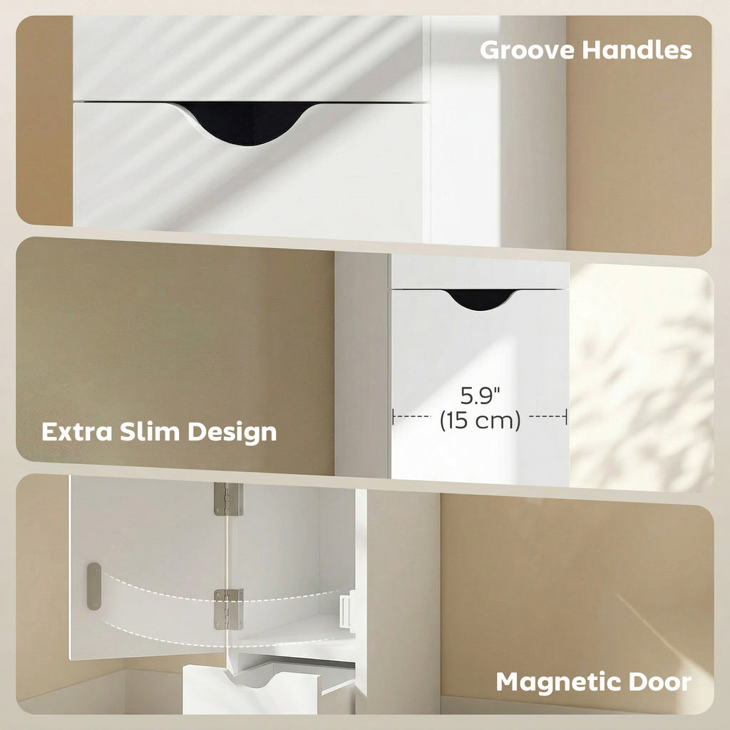 Tall Bathroom Storage Cabinet, Narrow Bathroom Cabinet with Drawers and Open Shelves for Small Spaces, Brown