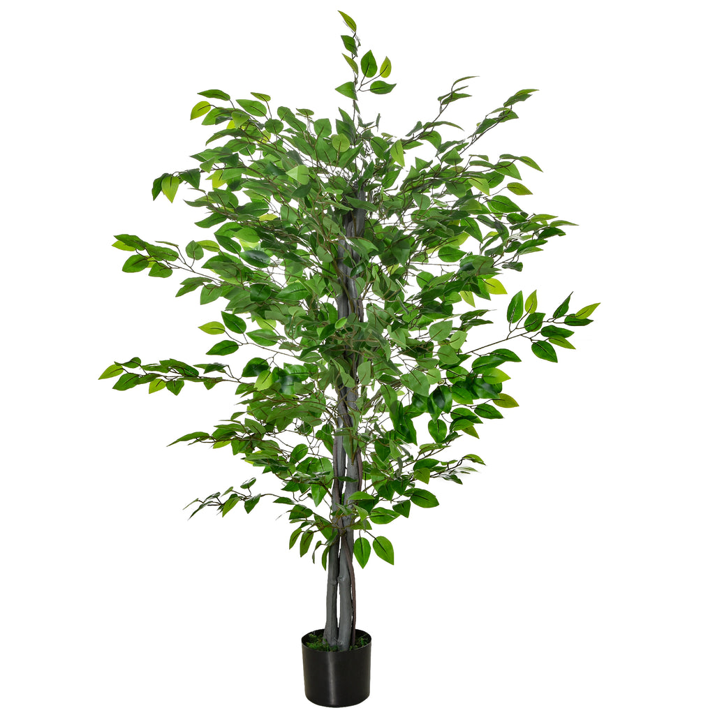 4.5ft Ficus Artificial Plant with Realistic Leaves, Potted Fake Tree for Home Office Indoor Decor, Green