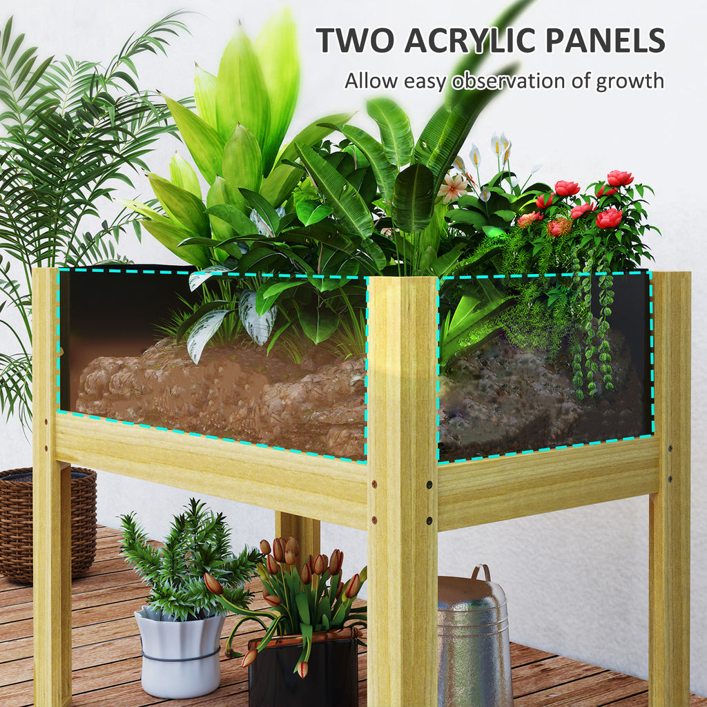 Wooden Raised Garden Bed with Acrylic Panels, Raised Planter Box with Drainage Holes, 43.3" x 19.7" x 31.5"