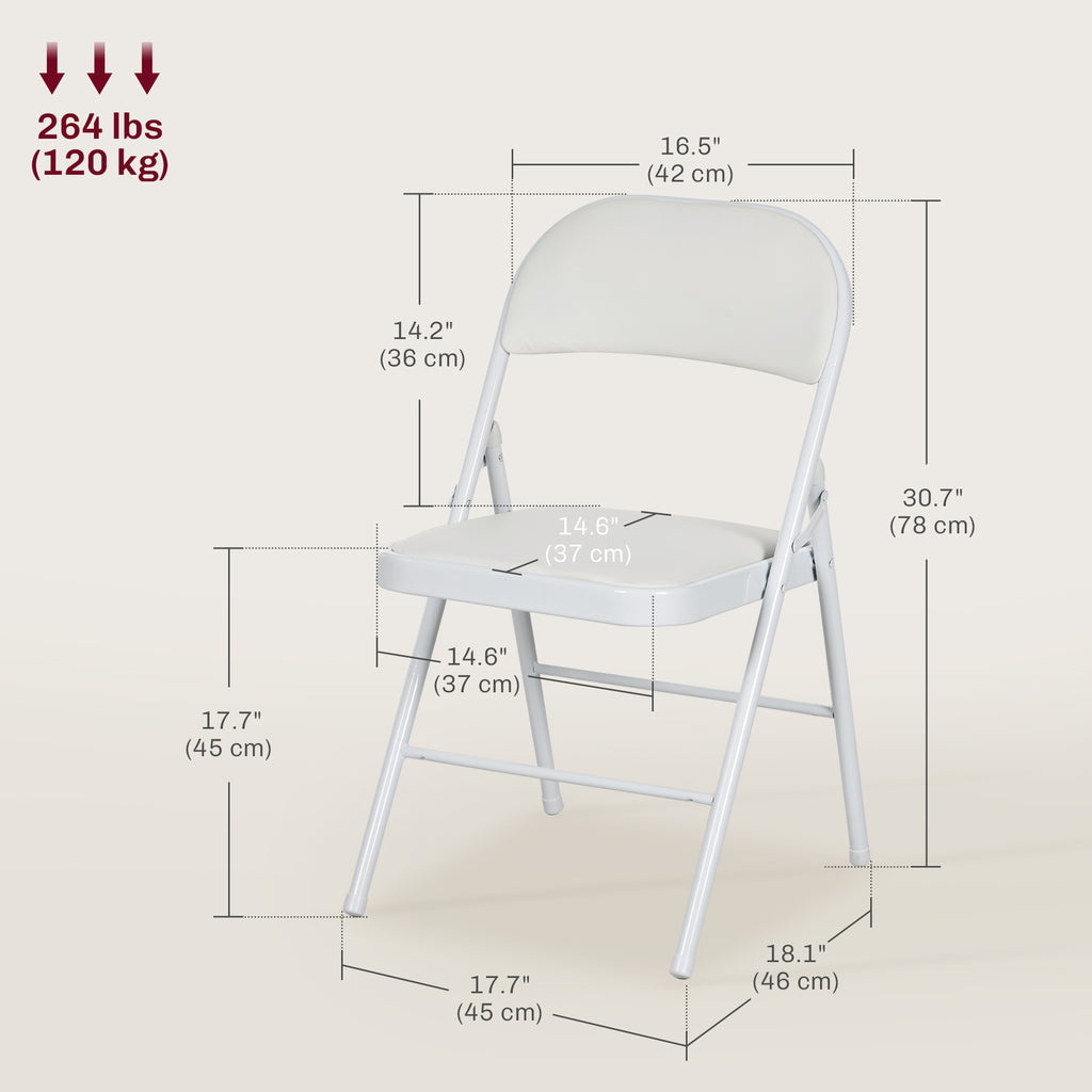 Set of 4 Metal Foldable Chairs, PU Leather Padded Folding Chairs with Cushion Seat and Open Back for Indoor, White