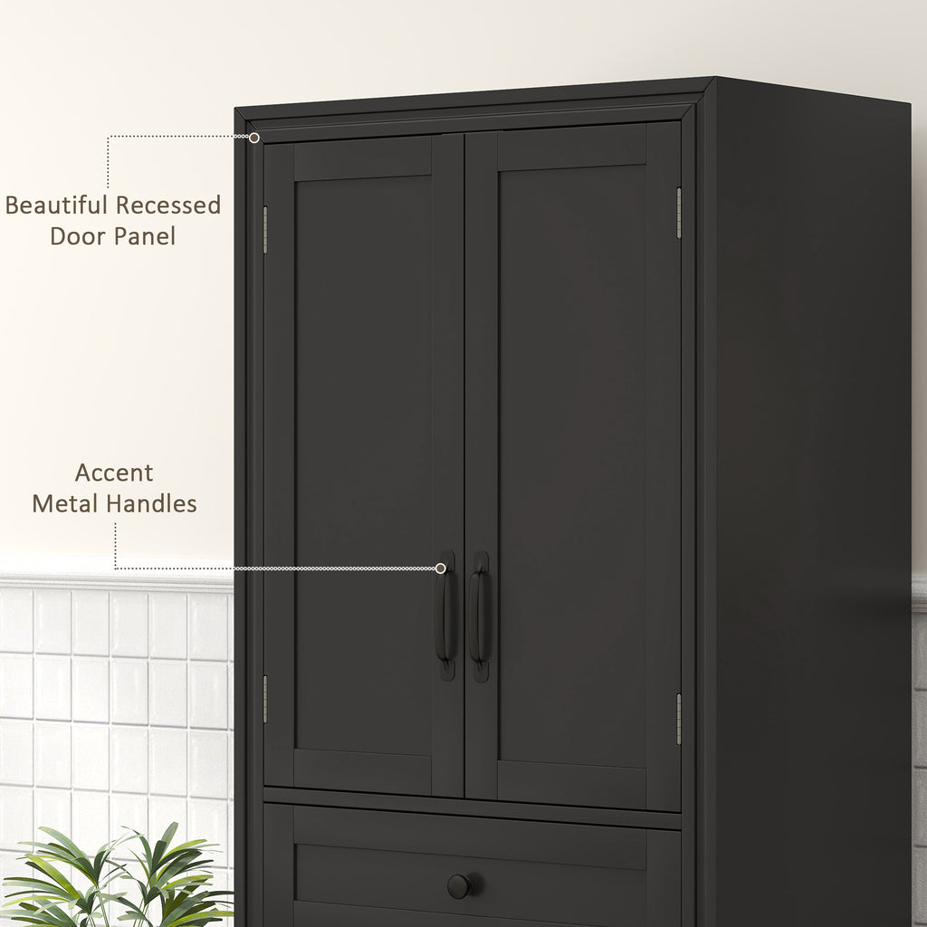 Freestanding Storage Cabinet, Kitchen Pantry Cabinet with 2 Shelves, 4 Doors for Dining Room, Black