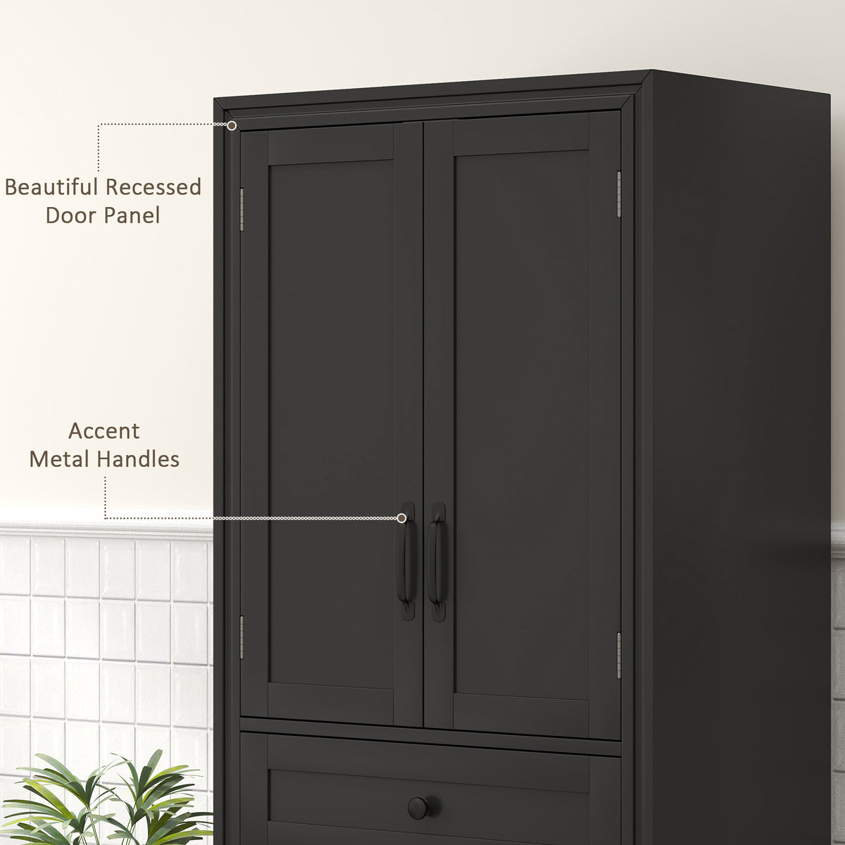Freestanding Storage Cabinet, Kitchen Pantry Cabinet with 2 Shelves, 4 Doors for Dining Room, Black
