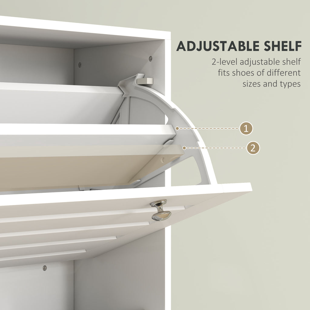 Narrow Shoe Storage Cabinet, 3 Flip Drawers, Adjustable Shelves, 18-24 Pairs Capacity, White