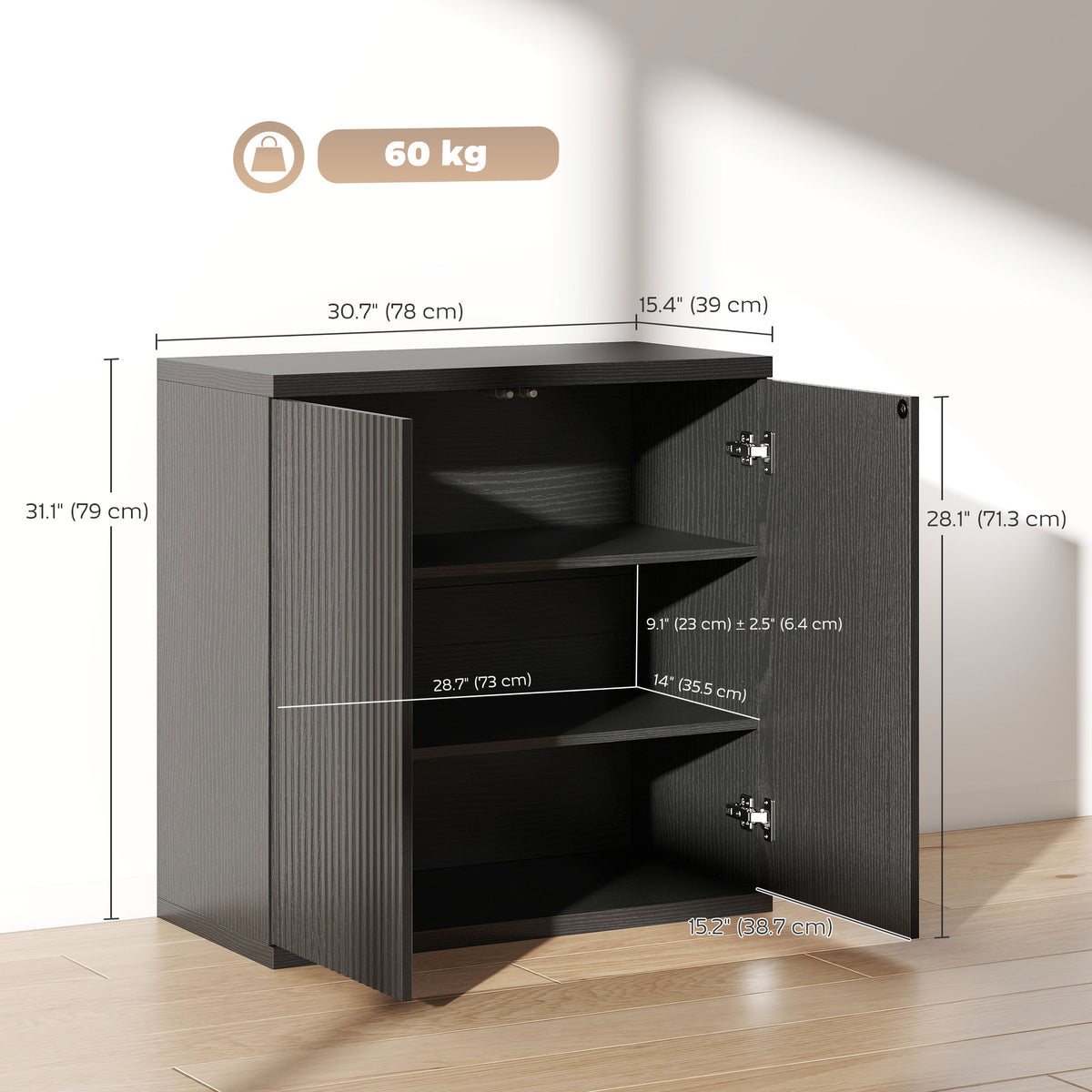 Sideboard Buffet Cabinet, 30.7" Kitchen Cabinet with Soft-Close Door and Adjustable Shelves, Distressed Black Grey