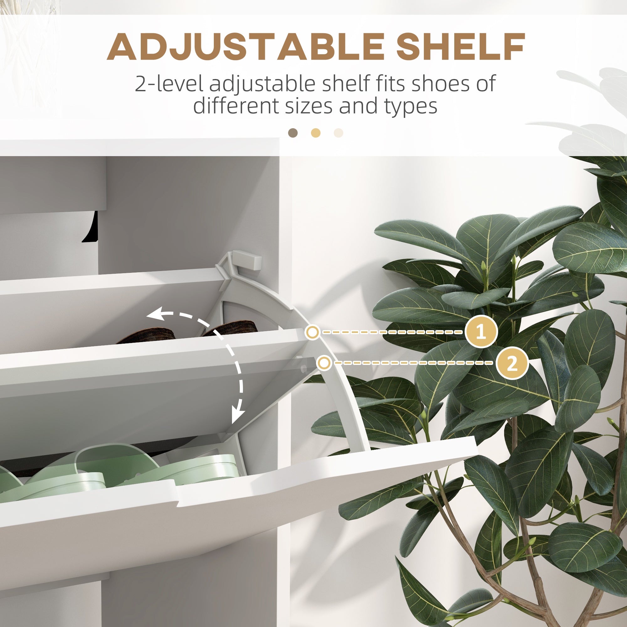 Shoe Storage Cabinet with 4 Flip Drawers and Adjustable Shelf, Shoe Cabinet for 8-16 Pairs of Shoes, White