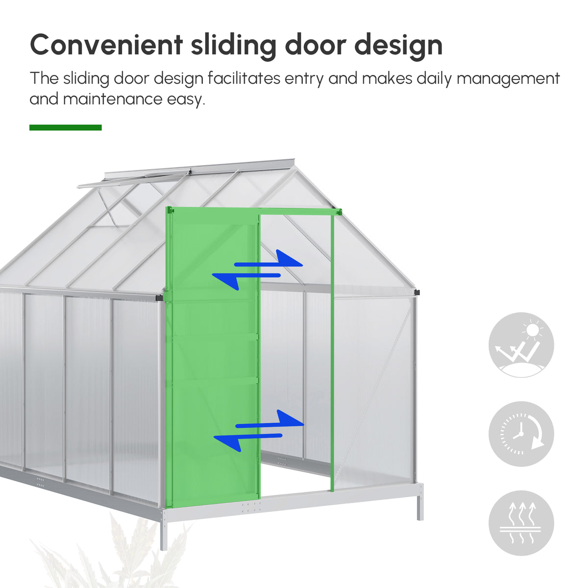 6' x 12' x 6.5' Walk-in Greenhouse, Polycarbonate Greenhouse with Adjustable Roof Vent, Base, Sliding Door, Clear