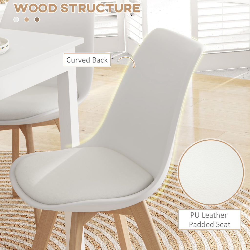 Modern Dining Table Chairs Set of 4, Rubber Wood Kitchen Table Chairs with PU Leather Cushion for Living Room, Bedroom