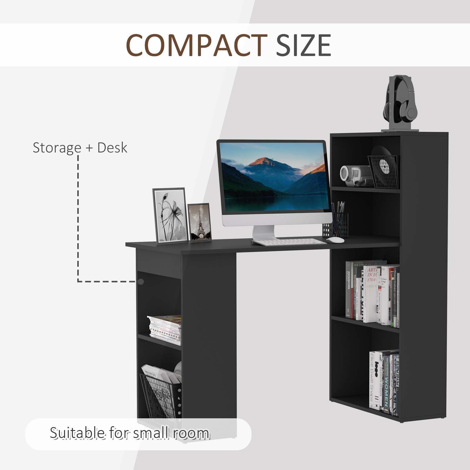 Modern Computer Desk with Storage Shelves, 47" Writing Table Workstation with Bookshelf for Home Office, White
