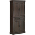 71" Freestanding Kitchen Pantry with 4 Doors and 2 Cabinets, Tall Storage Cabinet for Kitchen, Distressed Coffee